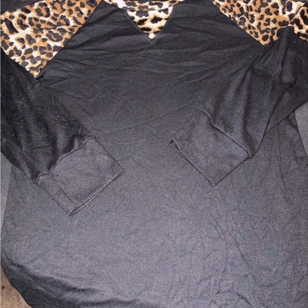 Black Top with Leopard Print Accent